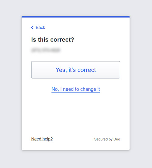 duo phone number confirmation screen
