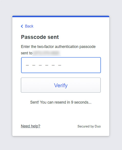 DUO verify code screen