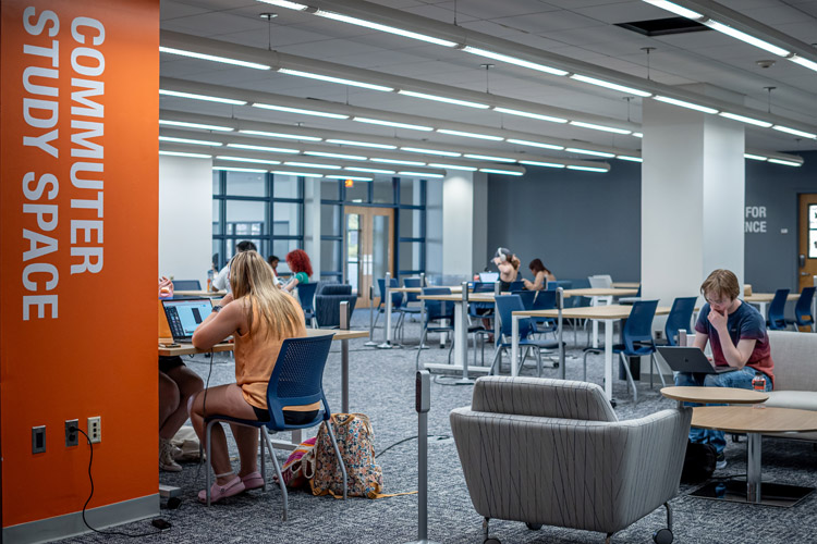 students in commuter study space