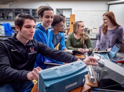 students in physics lab