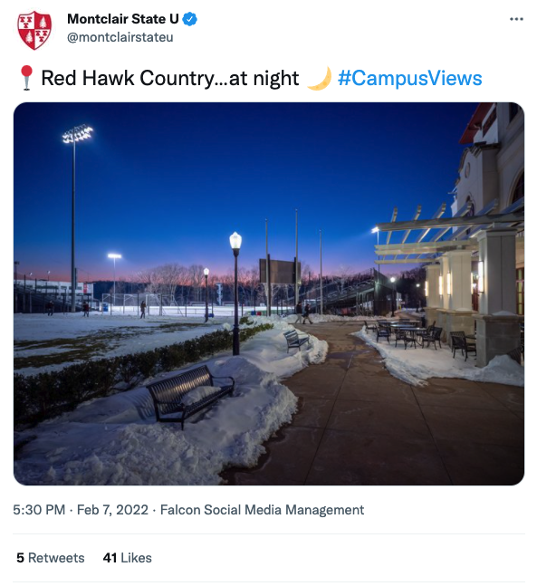 snow on campus at dusk
