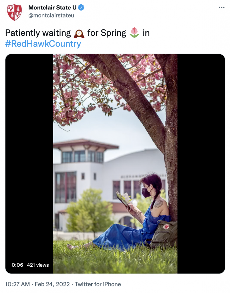 screenshot of tweet showing images of campus in spring