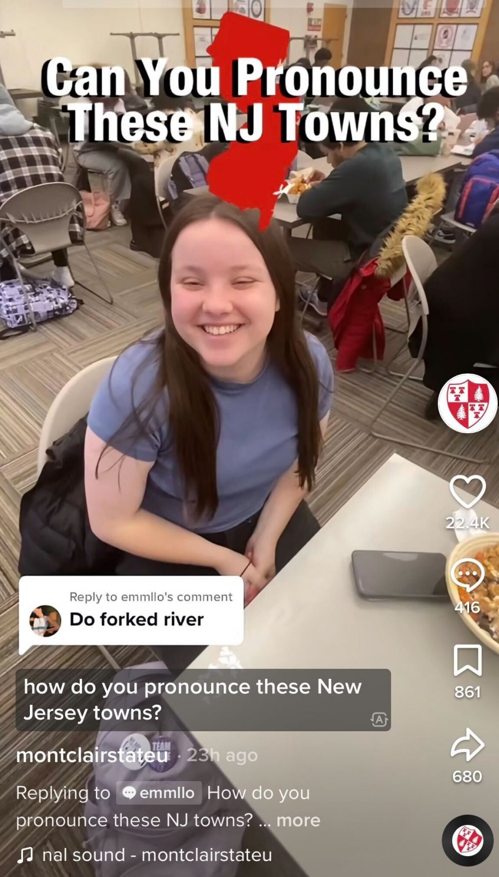 Student sitting at a table, trying to pronounce NJ town names
