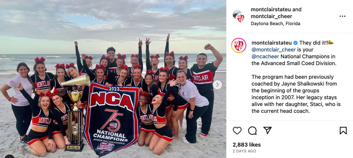 They did it!! @montclair_cheer is your @ncacheer National Champions in the Advanced Small Coed Division. The program had been previously coached by Jayne Shalkowski from the beginning of the group's inception in 2007. Her legacy stays alive with her daughter, Staci, who is the current head coach.