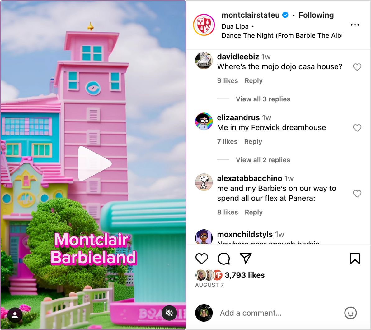 Instagram post - Montclair but make it Barbie