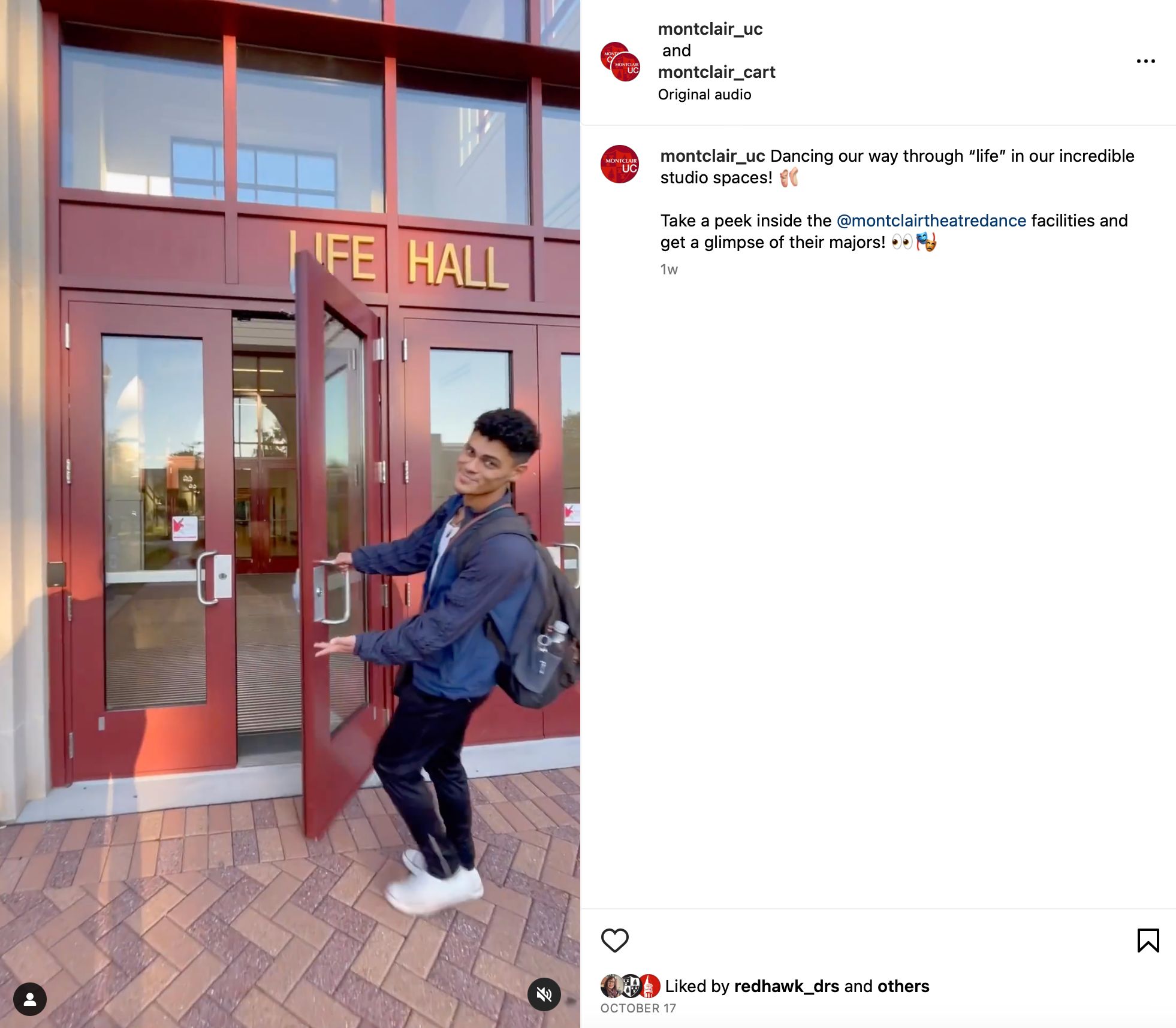 Screenshot of instagram video showing a quick tour of the various campus buildings