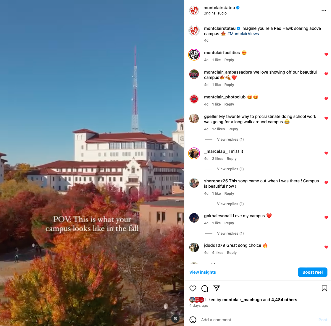 Screenshot of University Hall from Instagram.