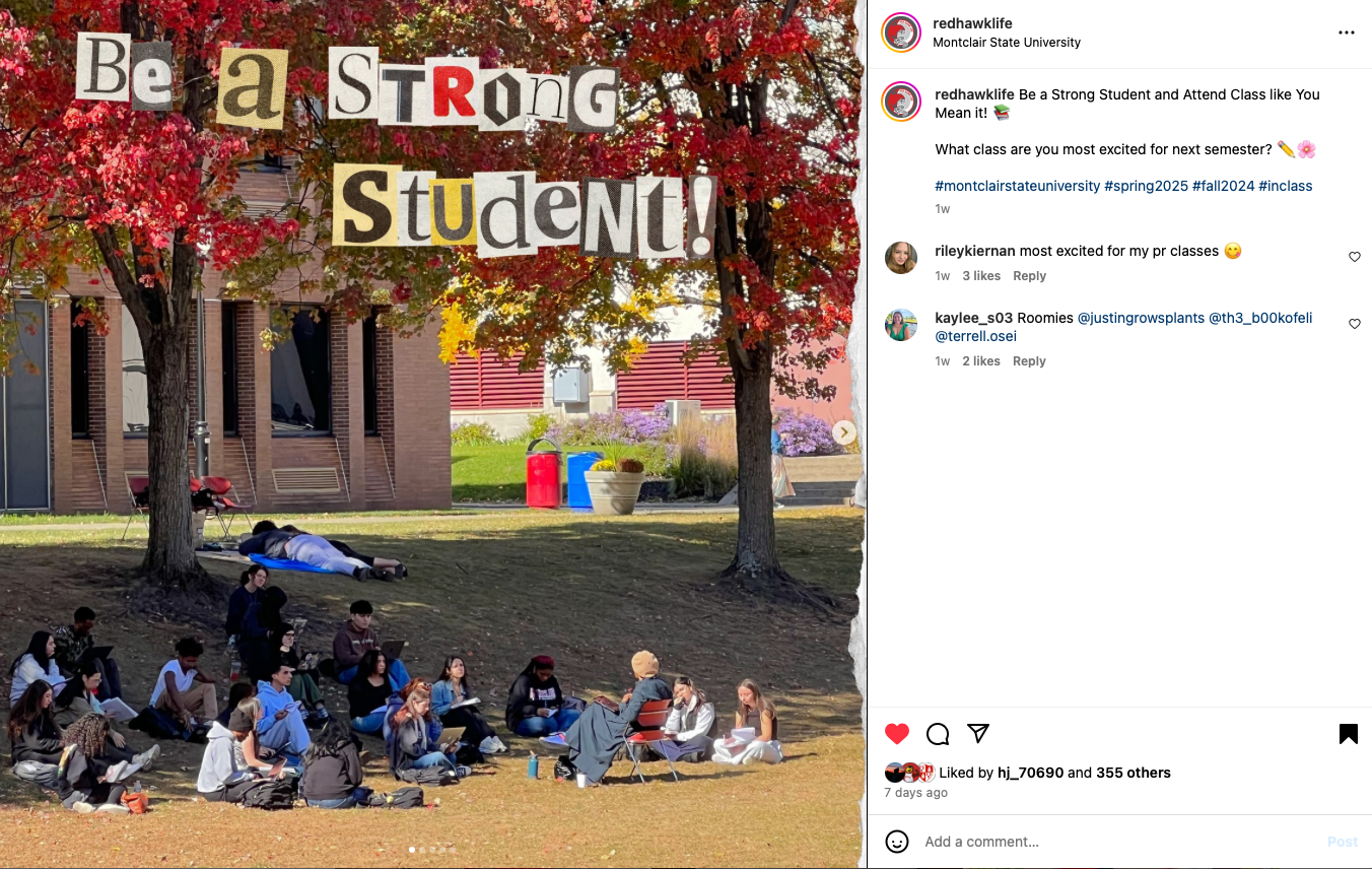 Screenshot of instagram post on being a strong student