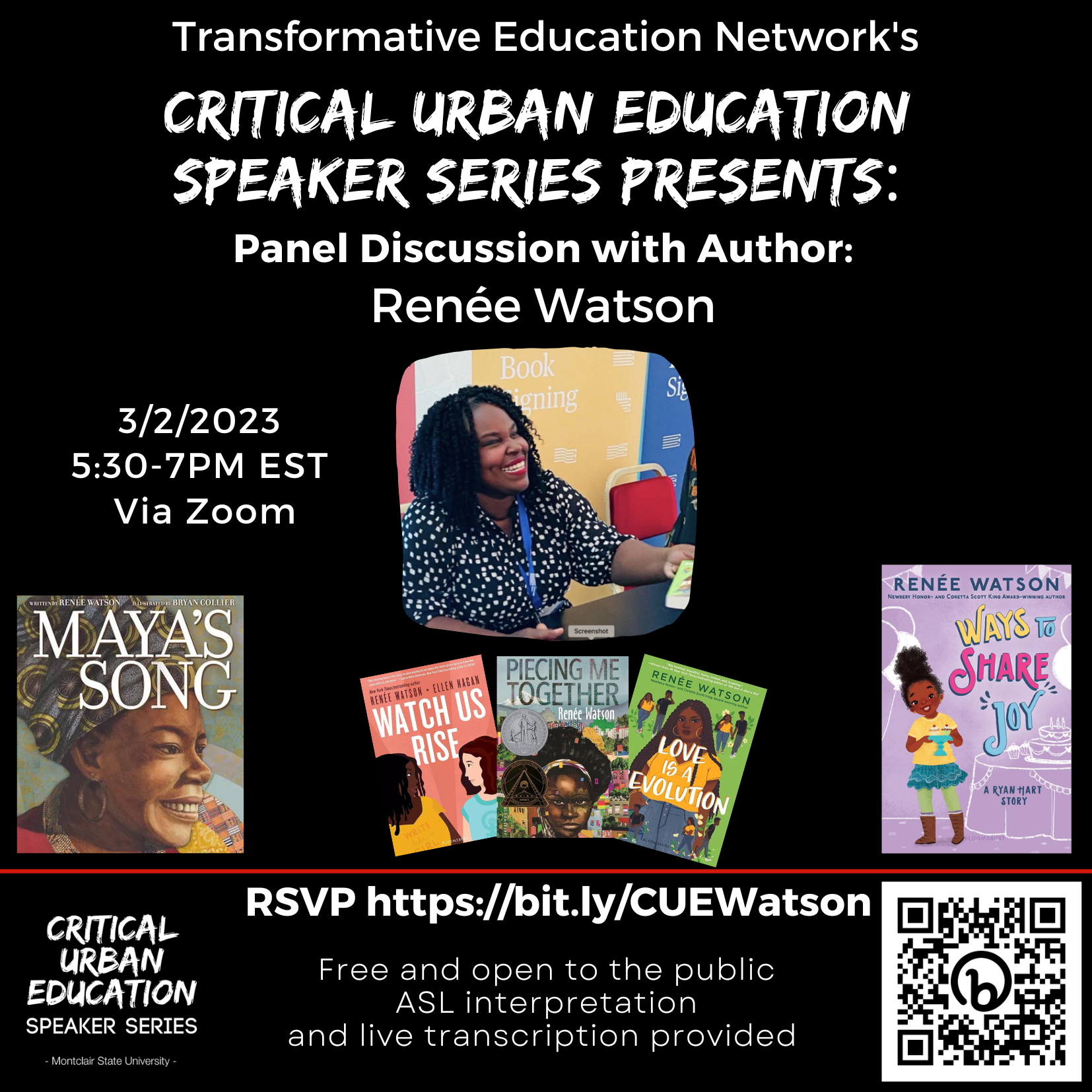 Cue Speaker Series With Renée Watson – College Of Education And Human 