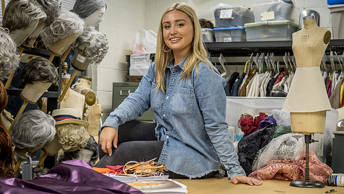 Cheyenne Pellicoro interned with the costume design team of Hamilton; Abigail Martin works backstage on Girl from the North Country at the Public Theater in New York City.