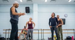Prof. Christian von Howard (left) working with dancers at Montclair State. 