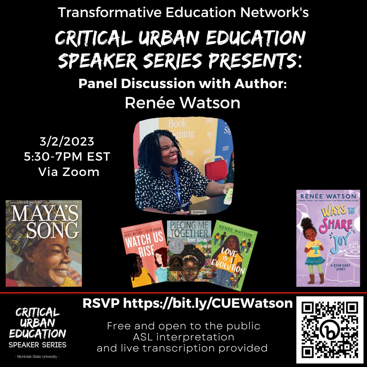 CUE Speaker Series With Renée Watson – College Of Education And Human ...