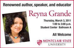 Feature image for Reyna Grande, author and educator: March 3rd, 1pm