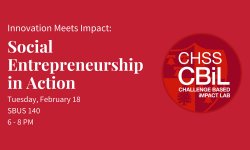 flyer with red background "Social Entrepreneurship in Action" event Feb 18