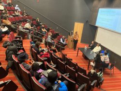 Visitors from different Indigenous groups address Antonella Calarota-Ninman’s class.