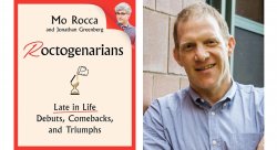 Photo collage of Jon Greenberg and the bookcover for "Rocktogenarians"