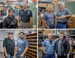 A set of four photos showing facilities apprentices with their mentor