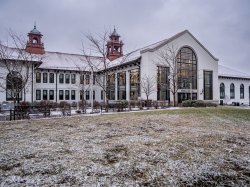 image of cole hall dusted with snow