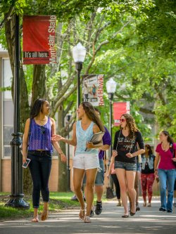 students walking on campus