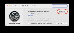 software update panel with "update now" circled
