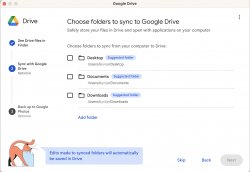 google drive window with folder sync selection