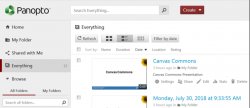Screenshot showing the Panopto folder structure