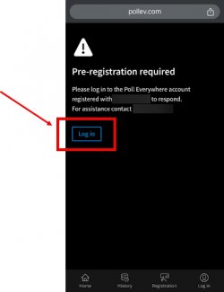 Poll Everywhere Pre-registration with Log in button