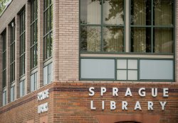 Sprague Library Sign at Main Entrance