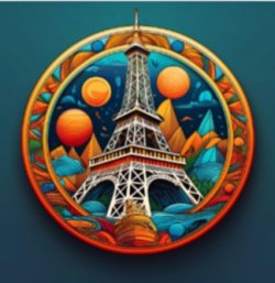 Round decorative logo of the Eiffel tower