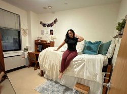 Student in her dorm room