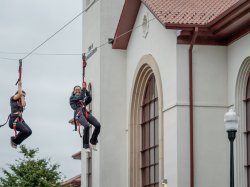 students zip-lining at Montclair State University