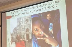 A slide honoring Sailume Walo-Robert’s daughter.