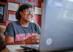 Graduate student on laptop