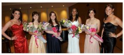 Hosts Jenna Rocca (left) and Lauren Hanson (right) flank the 2011 Curtain Call Awards finalists. From left to right are Sara Munson of Morris Knolls High School; winner Katherine Crabill from Montgomery High School, Sarah Finnan of Cinnaminson High School, and Antonia Kitsopoulos of Chatham High School. 