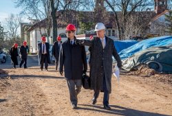 College of the Arts Dean Daniel Gurskis and Sony's Shigeki Ishizuka touring the site of the University's new School of Communication and Media building.