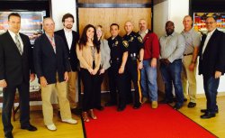 The team who made "Critical Incident Critical Response" possible, from left to right: Robert Klemt, West Orange Liberty Middle School Principal, Dr. Larry Londino, Professor at the School of Communication and Media, Andrew Karn of Taser, Krystal Acosta, producer, Patricia Piroh, associate director of Broadcast and Media Operations, Lieutenant John Morella of West Orange Police, Officer Scott Smarsh of West Orange Police,  John Riedener of Target Behavioral Response Laboratory, Gladstone Reid of Target Behavioral Response Laboratory, Robert Hegarty of Picatinny Arsenal, and Nick Tzanis, the Director of Broadcast and Media Operations.