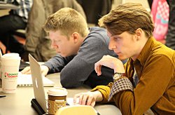 Participants at "Hack NJ," New Jersey's first-ever journalist-tech hackathon held January 26 at Montclair State University.