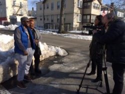 SCM students Kaan Oguz, Kristie Keleshian, Jose Cortez and faculty members Tara George and Steve McCarthy collaborated to produce a Newark news story that aired on NJTV News.