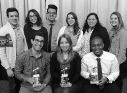 WMSC General Manager Annabelle Poland (bottom row center) and students received three finalist awards at the 76th Intercollegiate Broadcasting System Conference and Awards,