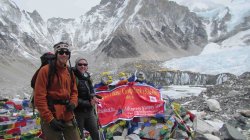 Montclair State alumni Mike Pacyna and Sierra Johansen at base camp at Mt. Everest.