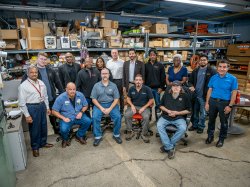 Montclair’s first cohort of Facilities apprentices are shown with their mentors, Facilities management and the University President.