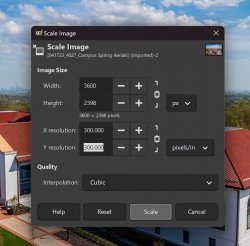 Screenshot of GIMP interface showing the Scale Image dialog