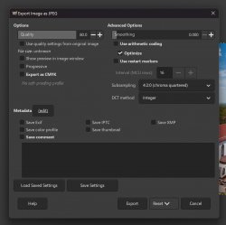 Screenshot of GIMP JPEG export dialog