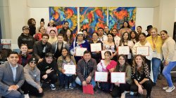 Students in Spanish Language Coordinator Antonella Calarota-Ninman’s Spanish for Heritage Learners visited with members of Indigenous groups from Latin American countries this spring.
