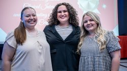 Montclair State University's graduates Lydia Brubaker, Juliana Di Cosmo and Maddie Heinold (L to R) at a ceremony where they were recognized as among the state's top teaching interns.